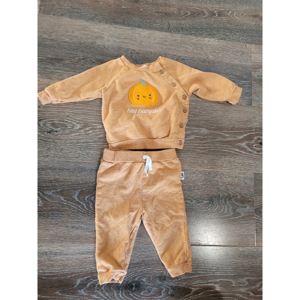 Rabbit Bear Baby 3-6M Hey‎ Pumpkin Sweatshirt Jogger Set Orange Fall #1